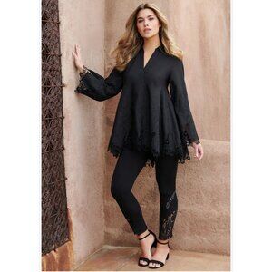 Roaman's Black Embroidered Poplin Swing Tunic 20W